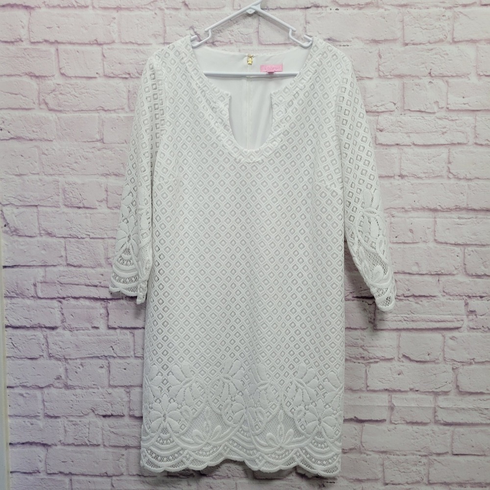 Lilly Pulitzer Mara Resort White Lace Shift Dress XL Coquette Boho Vacation